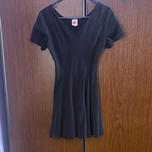 VINTAGE No Boundaries Black V-Neck - Lace-up Back Skater Dress